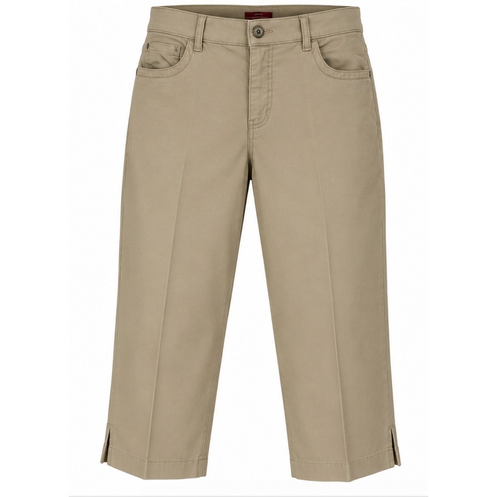 Merona Stretch Capri Pants Women 10 Tan Khaki Side Slit Hem